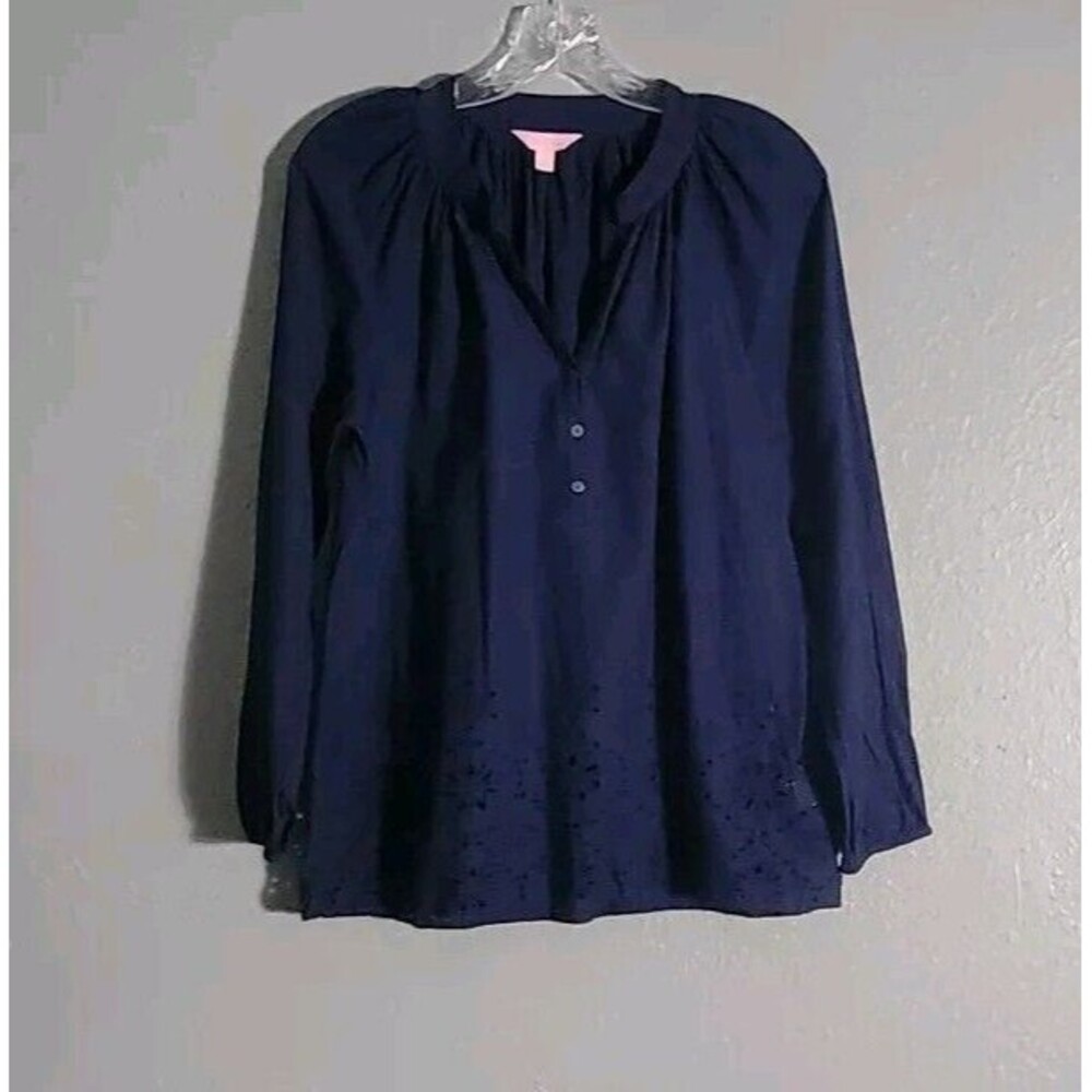 Lilly Pulitzer Elsa Eyelet Embroidery Top Bavy Bleu Size S